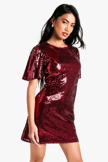 Sequin Angel Sleeve Mini Dress red