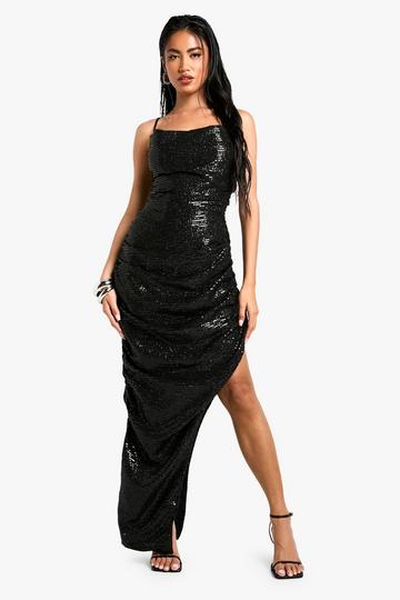 Sequin Cowl Slip Maxi black