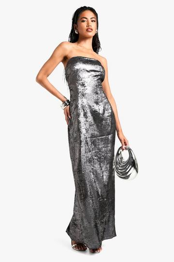 Metallic Foil Bandeau Maxi Dress charcoal