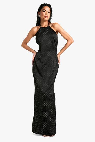 Satijnen Hot Fix Maxi Jurk Met Halter Neck black