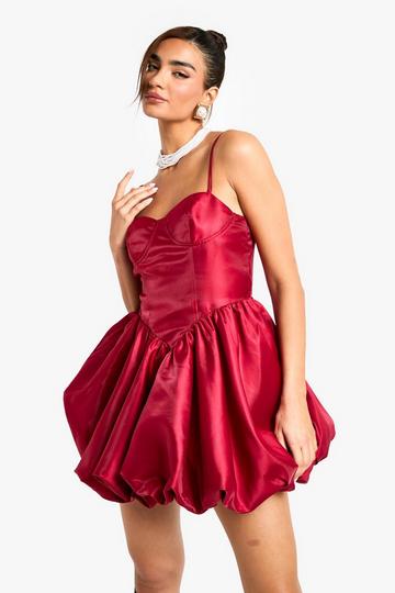 Taffeta Mini Jurk Met Pofmouwen plum