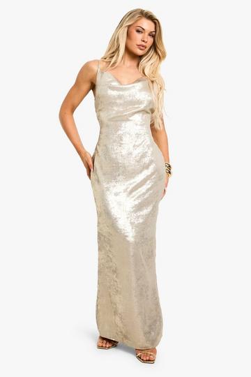 Metallic Foil Maxi Dress gold