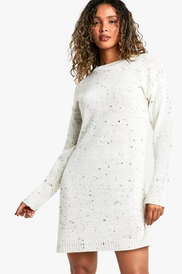 Nep Knitted Crew Neck Jumper Dress ecru