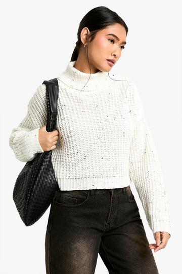 Nep Knitted Crop Roll Neck Jumper ecru