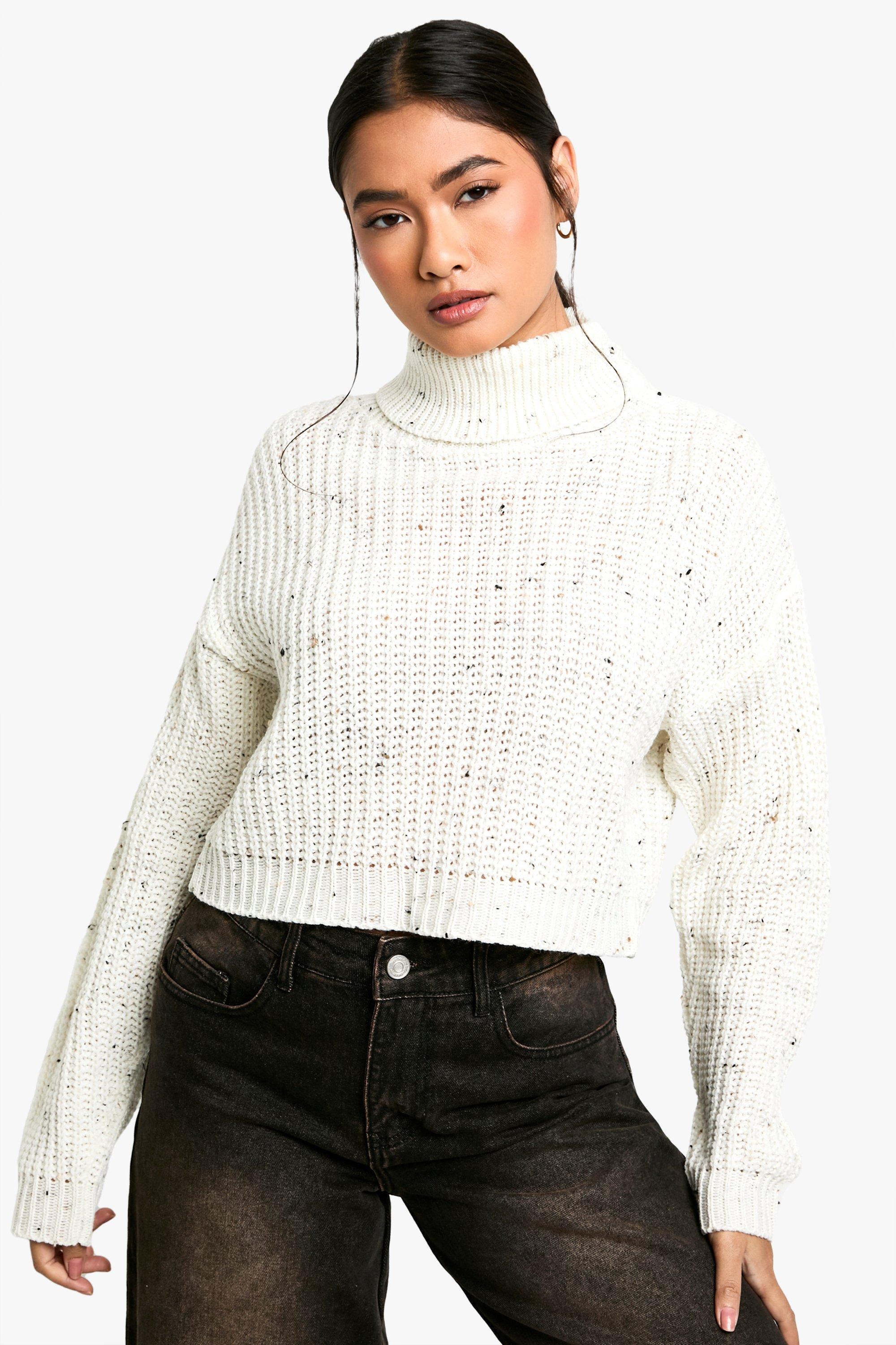 Nep Knitted Crop Roll Neck Jumper