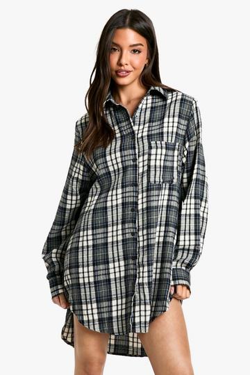 Shoulder Pad Oversized Check Shirt Dress grey