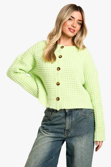 Premium Chunky Stitch Button Down Knitted Cardigan washed lime