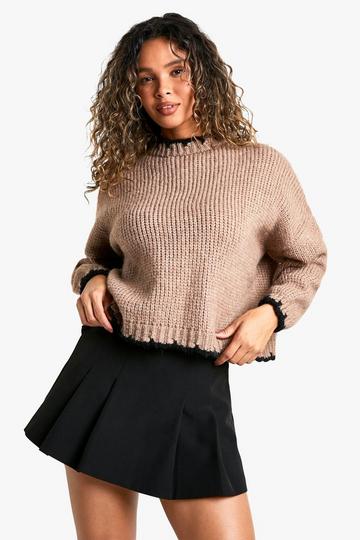 Blanket Stitch Detail Super Soft Knitted Jumper mocha