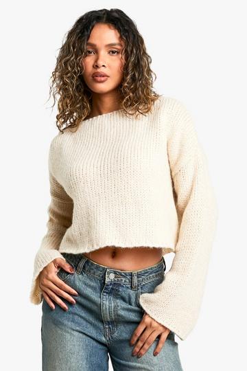 Ladder Stitch Back Detail Boxy Crop Jumper light stone