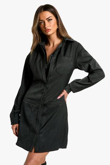 Long Sleeve Tailored Shirt Dress black