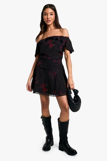 Floral Chiffon Bardot Mini Dress floral