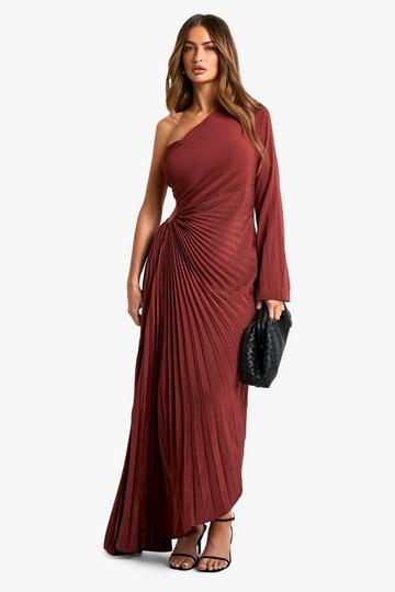 Asymmetrische Geplooide Plisse Midaxi Jurk maroon