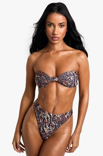 Strapless Luipaardprint Badmode Essentials Bikini Top brown