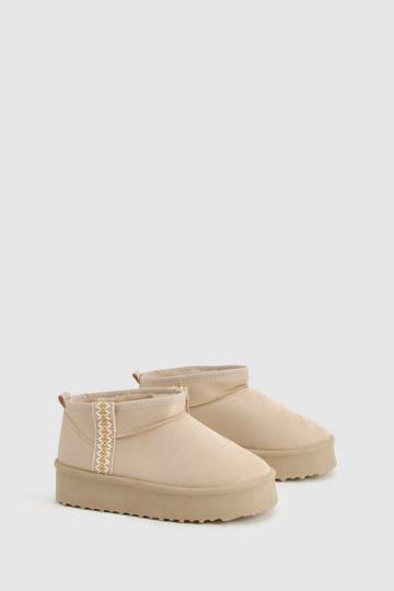 Beige Ultra Mini Embroidered Platform Cosy Boots