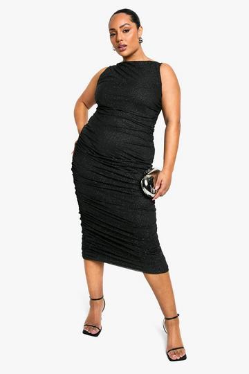 Plus Glitter Mesh Ruched Midaxi Dress black