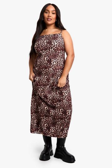 Multi Plus Leopard Square Neck Plisse Midaxi Dress