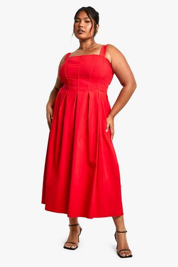 Red Plus Bengaline Corset Skater Midaxi Dress