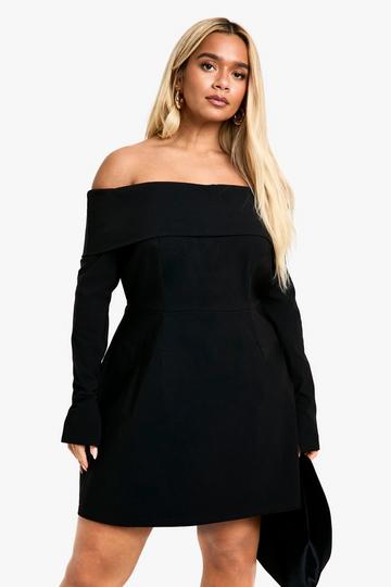 Plus Bengaline Off Shoulder Skater Dress black