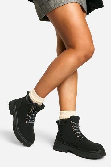 Chunky Padded Lace Up Combat Boots black