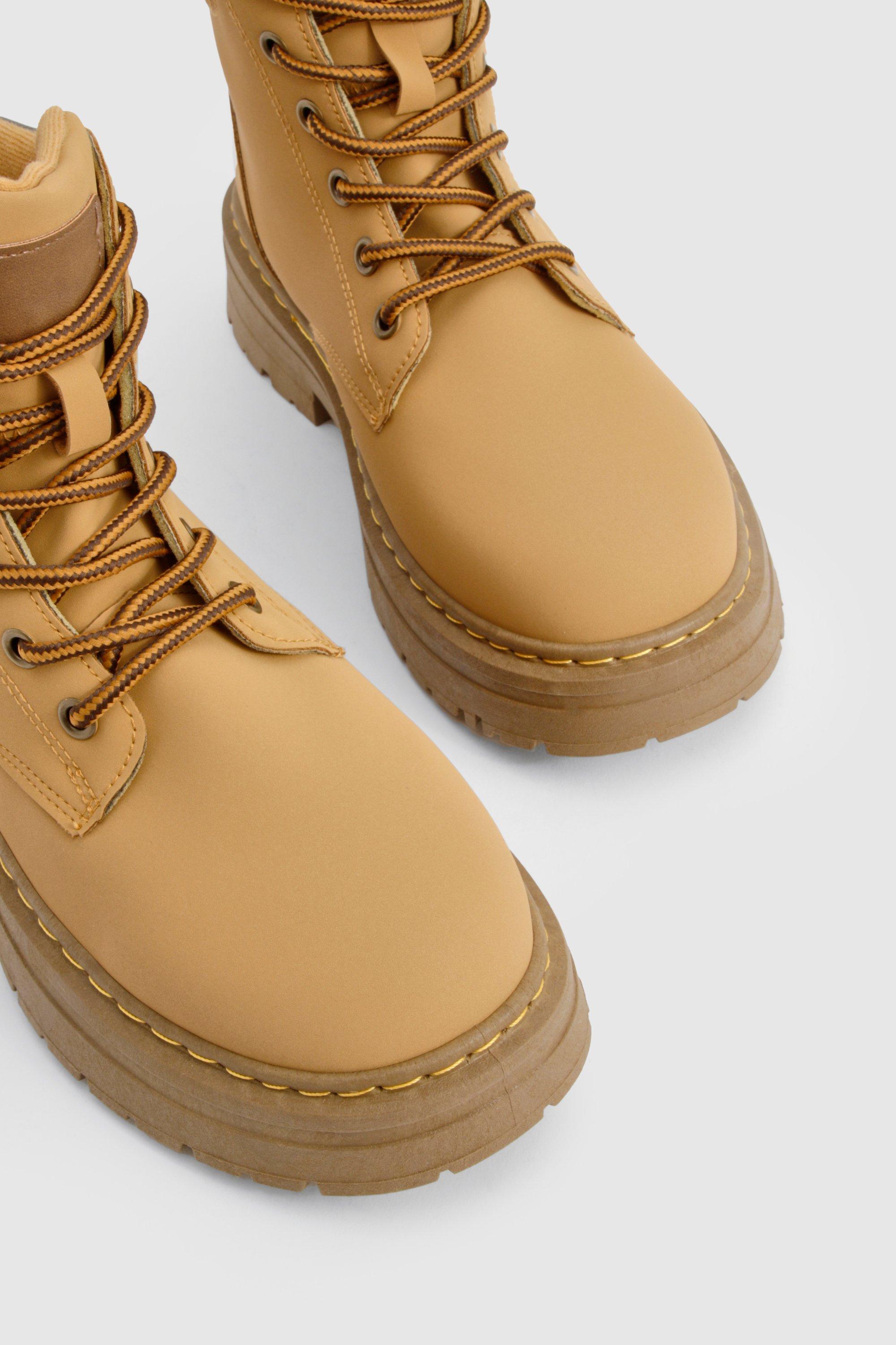 Chunky Padded Lace Up Hiker Boots boohoo UK