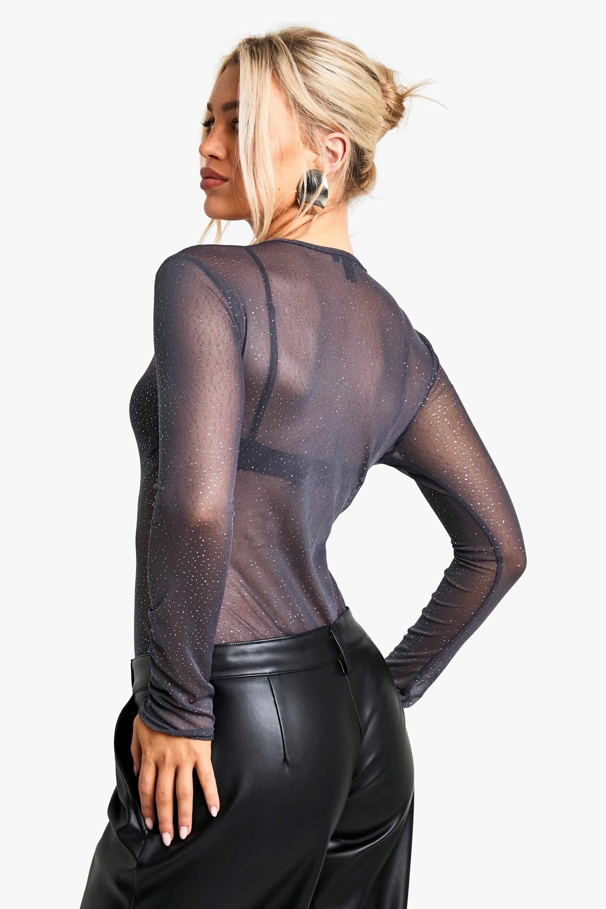 Glitter Mesh Long Sleeve Bodysuit