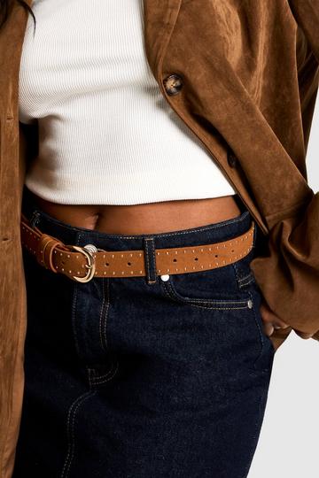 Tan Brown Studded Detail Faux Suede Belt