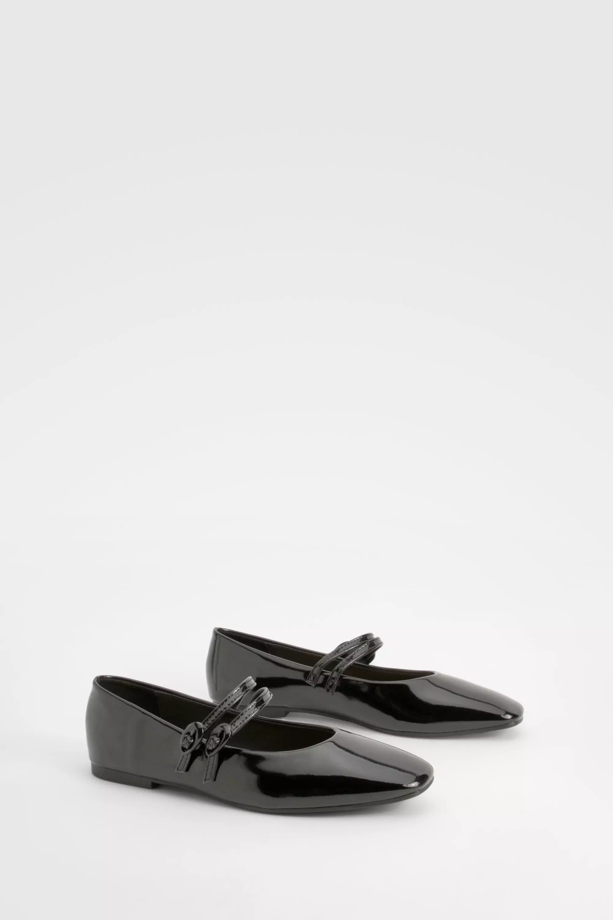 Black Patent Double Strap Mary Janes صورة بديلة