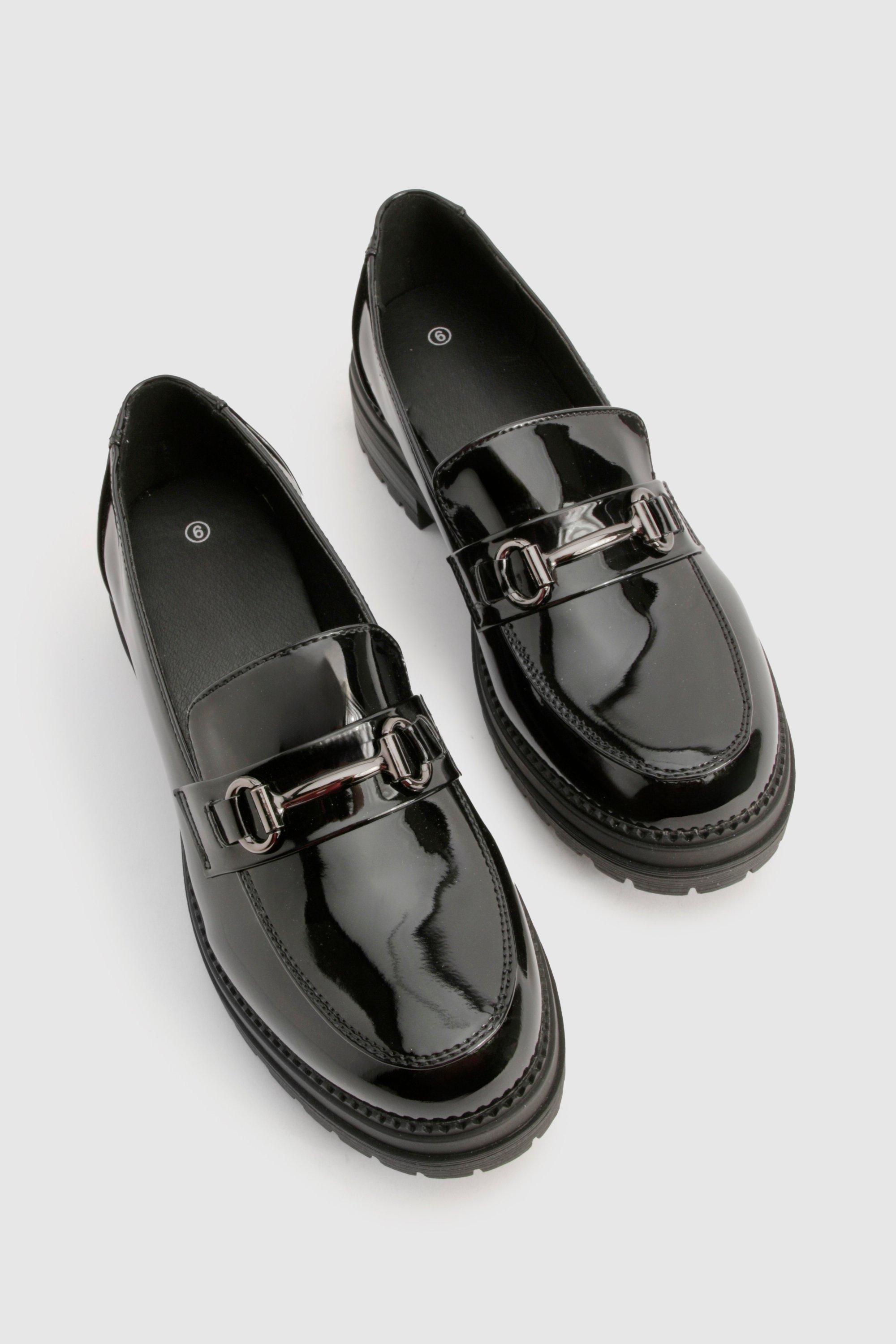 Patent Chunky T Bar Detail Loafers boohoo