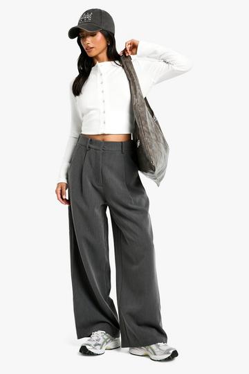 Petite Wide Leg Tailored Trousers dark grey