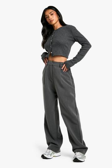 Petite Straight Leg Tailored Trousers dark grey