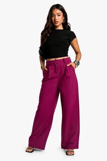 Petite Wide Leg Tailored Trousers plum