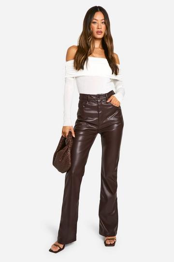 Tall Flare Leg Faux Leather Trouser chocolate