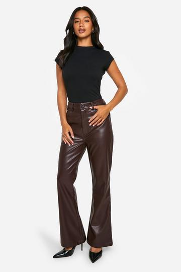 Petite Flare Leg Faux Leather Trouser chocolate