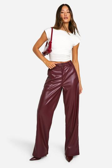 Tall Wide Leg Faux Leather Trouser wine