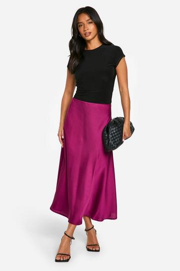 Petite Satin Slip Midaxi Skirt plum