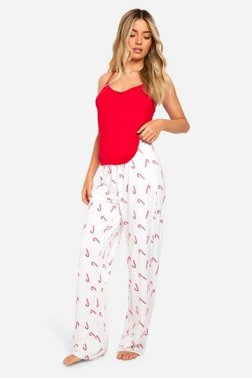 Christmas Cami & Candy Cane Print Pants Pajama Set red