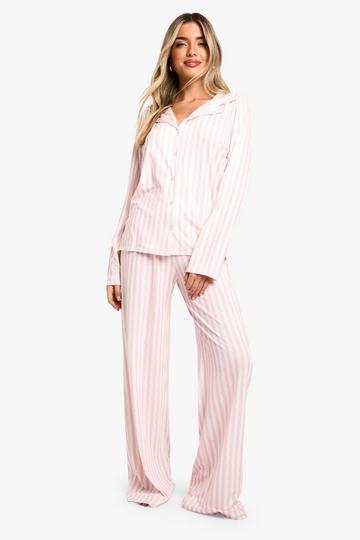 Pink Candy Stripe Long Sleeve Shirt & Trousers Pyjama Set