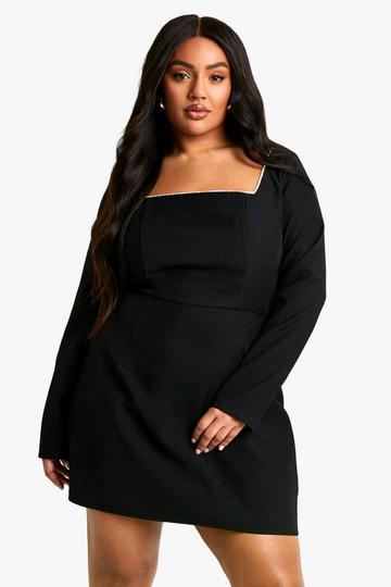 Plus Pearl Trim Skater Dress black