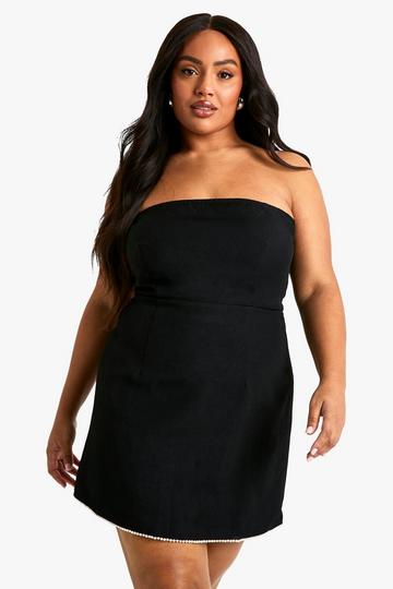 Plus Pearl Detail Bandeau Skater Dress black