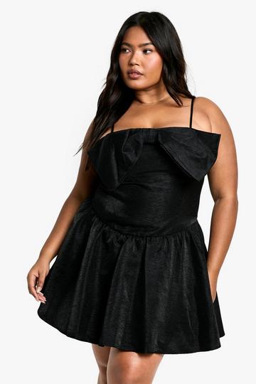 Plus Strappy Bow Detail Skater Dress black