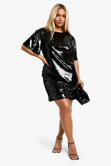 Black Plus High Neck Sequin Mini Dress