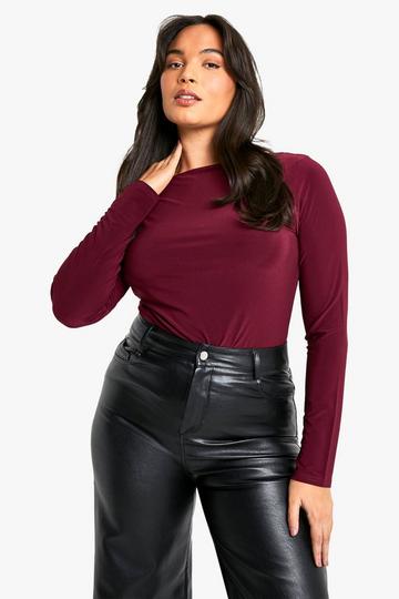 Plus Slash Neck Long Sleeve Top plum