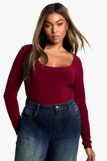 Plus V Neck Long Sleeve Top plum