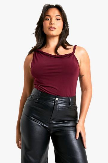 Plus Asymmetric Knot Detail off Shoulder Top plum