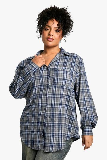 Plus Shoulder Pad Checked Shirt navy