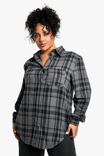 Plus Shoulder Pad Checked Shirt grey