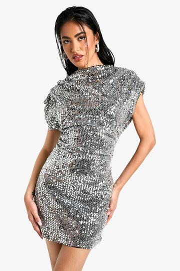 Silver Sequin Sleeveless Mini Dress