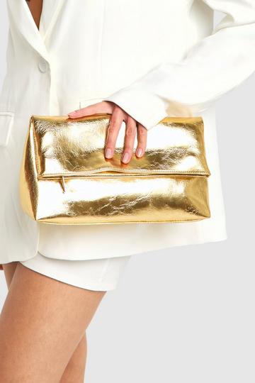 Large Metallic Fold Over Clutch Bag gold