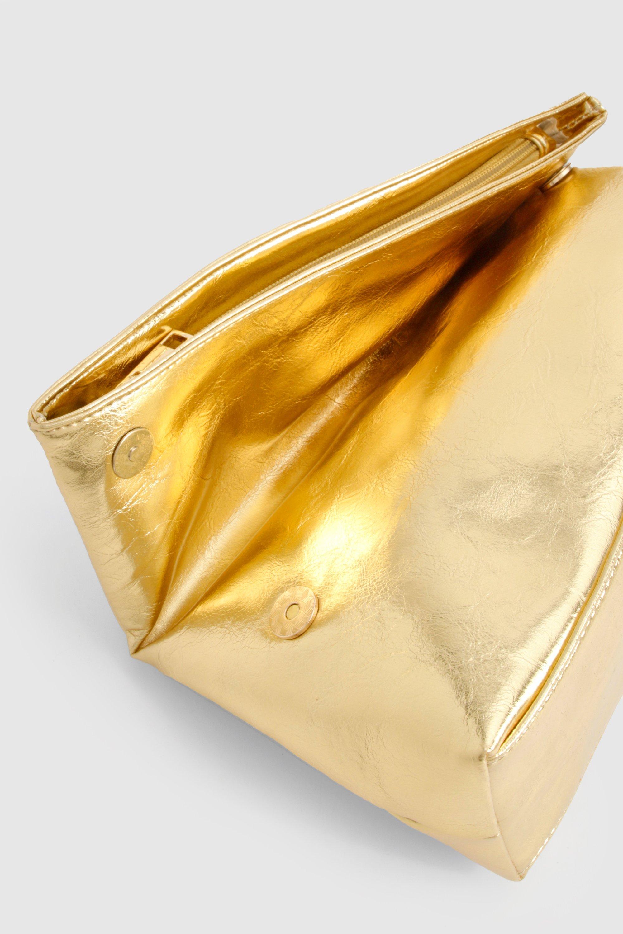 Large Metallic Fold Over Clutch Bag boohoo UK