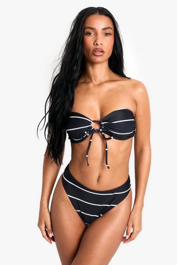 Black Swimwear Essentials Stripe High Waist Brief